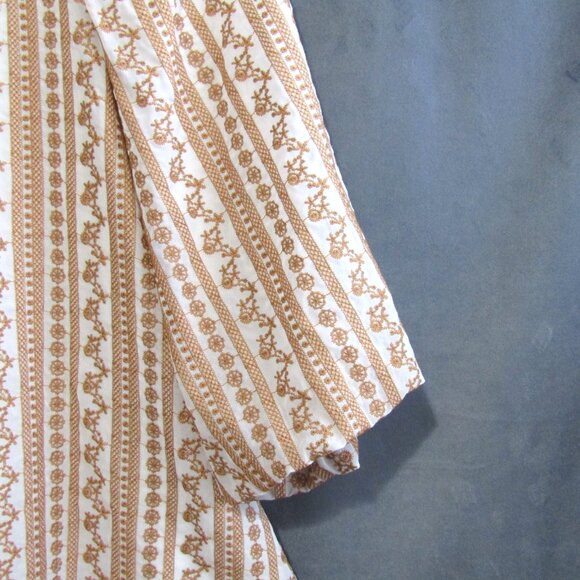 Calvin Klein Top Sz L White Golden Brown Embroidered Stripe Balloon Slv Peasant - Picture 3 of 12